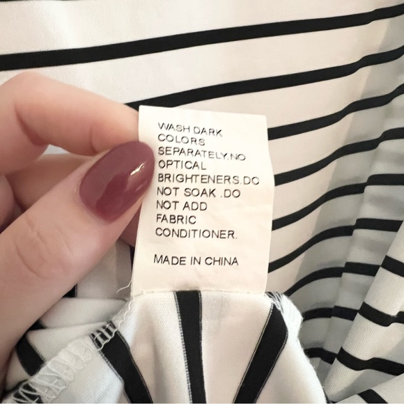 Shein White Dress with Black Thin Stripes Short Sleeve Mini Dress Criss Cross L - Picture 6 of 6